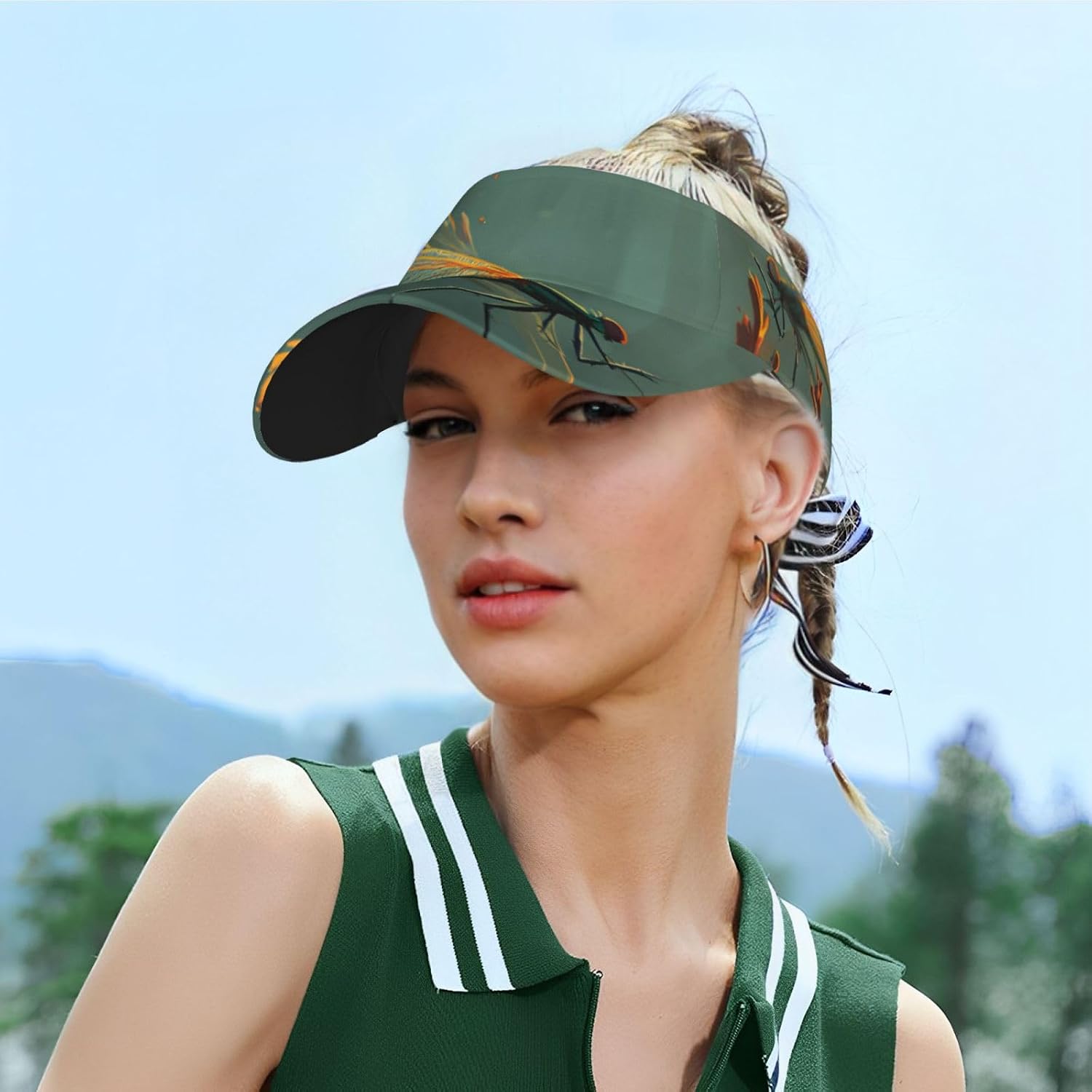 (Dragonflies) Adult Sun Visor Hat Adjustable Open Top Sports Cap Breathable for Men Women Beach Vacation Essentials Black