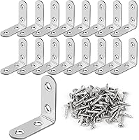 Romeda 16pcs Stainless Steel L Brackets with 64 Screws - 90° Right Angle Corner Braces for Shelves, Chairs, Tables, Furniture Repair (Silver)