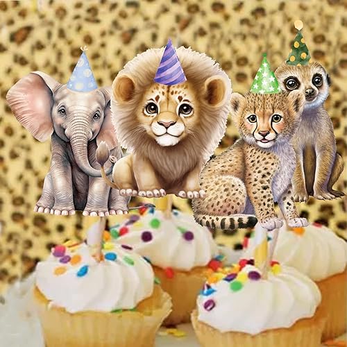 Miniatura 8 de CANDY CHEF Decoraciones para cupcakes de animales de safari, 24 piezas, decoraciones temáticas de selva para suministros de baby shower