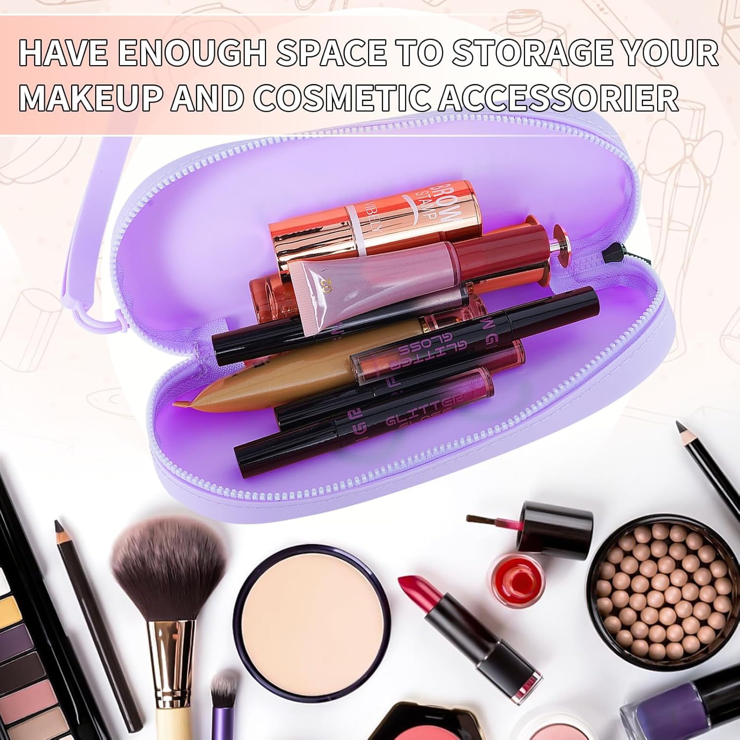 Mao'er Portable Storage Bag. Makeup Bag, Pencil Case, Coin Purse. Silicone material, zipper closure. Storage of small items suitable for daily life, travel, office and study(Purple) - Image 4