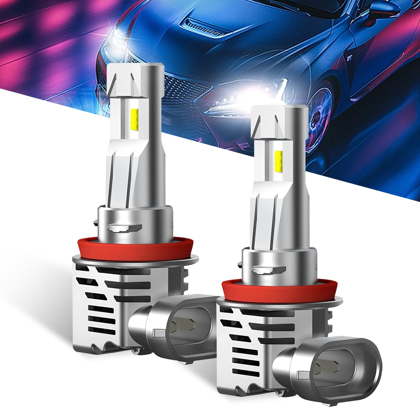 Upgrade H11/H8/H9 Led Headlight Bulbs,Super Bright Car LED Bulbs Kits,4800LM 6000K Cool White,Universal Automobile IP65 Waterproof Bulbs Replacement,Plug and Play, Pack of 2