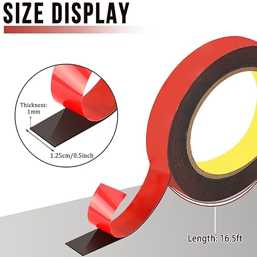 Miniatura 2 de UPINS 2 rollos de cinta de doble cara resistente, 0.5 pulgadas x 16.5 pies, cinta de montaje de dos caras repelente al agua, fuerte adhesivo 3M,