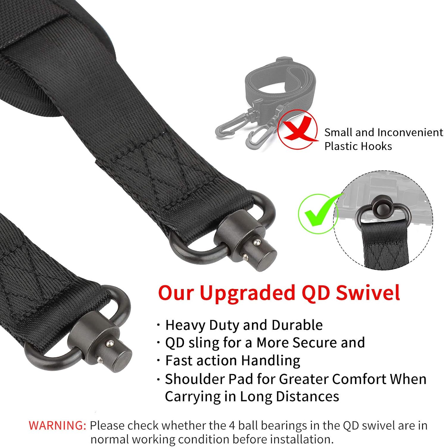 FOCUHUNTER Tactical 2-Point Sling Universal Upgraded QD Swivel Two Point Sling with Easy Length Adjuster Shoulder Pad Adjustable Strap Longest 71.65'' for Outdoor Hunting