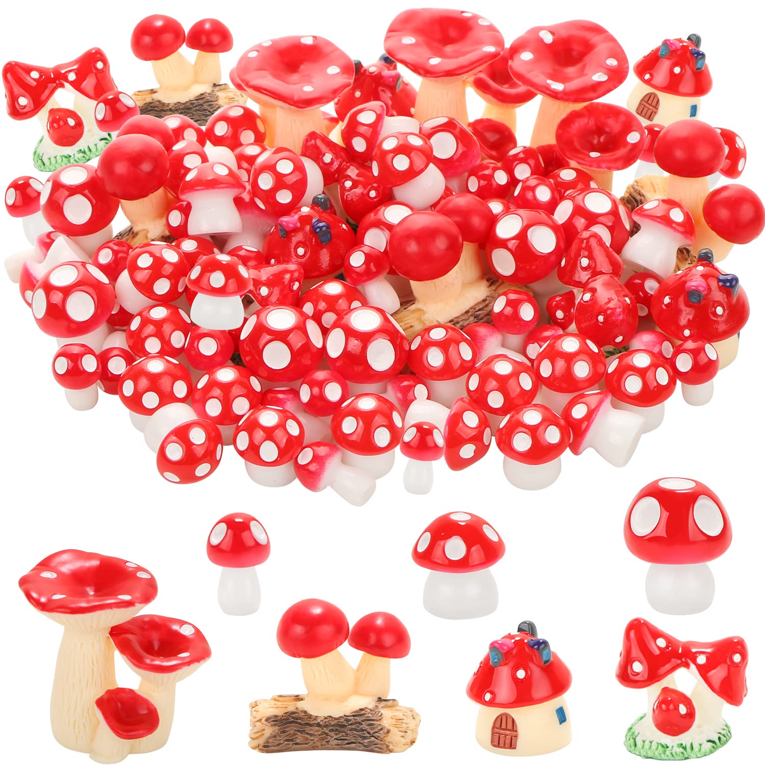 MIKIMIQI 80 Pcs Mini Mushrooms Miniature Mushrooms Bulk for Fairy Garden Cute Tiny Mushrooms Figurines Moss Landscape DIY Terrarium Craft Resin