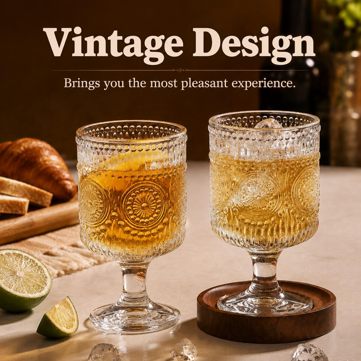 Amazon.com | Pumtus 6 Pack Vintage Goblet Glasses, 7.6 OZ Embossed