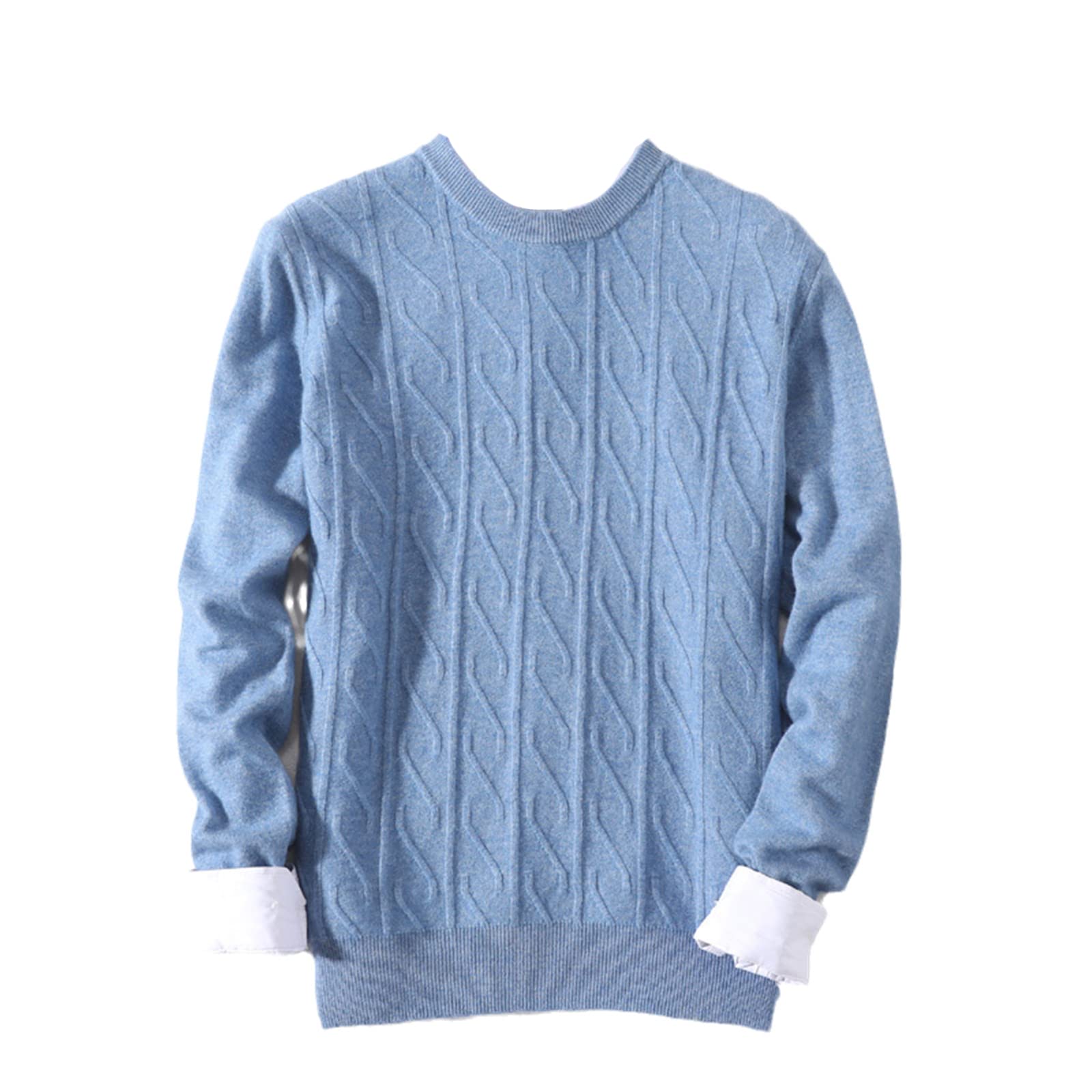 Vogrtcc Jersey de punto de lana de hombre Suéter de manga larga con estampado de color sólido, azul, L