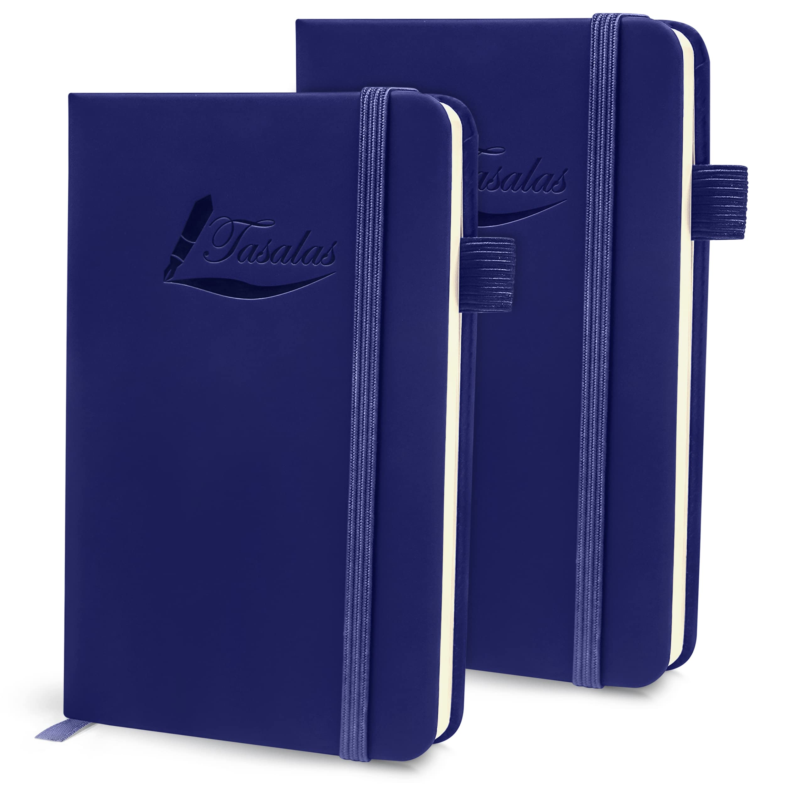 Tasalas Pocket Notebook Portable A6 Notebooks with Inner Pocket and Elastic Band - 80 GSM Lined Paper Notepad, 196 Pages (98 Sheets) Soft & Durable PU Leather Cover (Blue(Pack of 2))