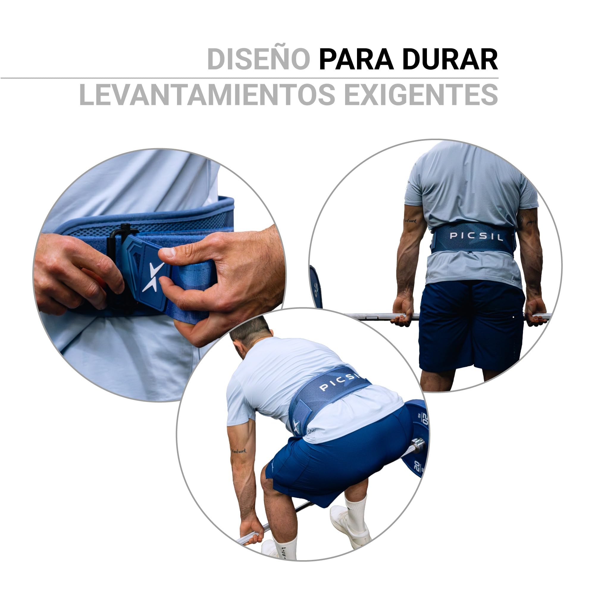 PICSIL Cinturón Lumbar – Faja para Cross Training, Halterofilia y Gym, Soporte con EVA Foam, Malla 3D Transpirable y Cierre de Doble Seguridad