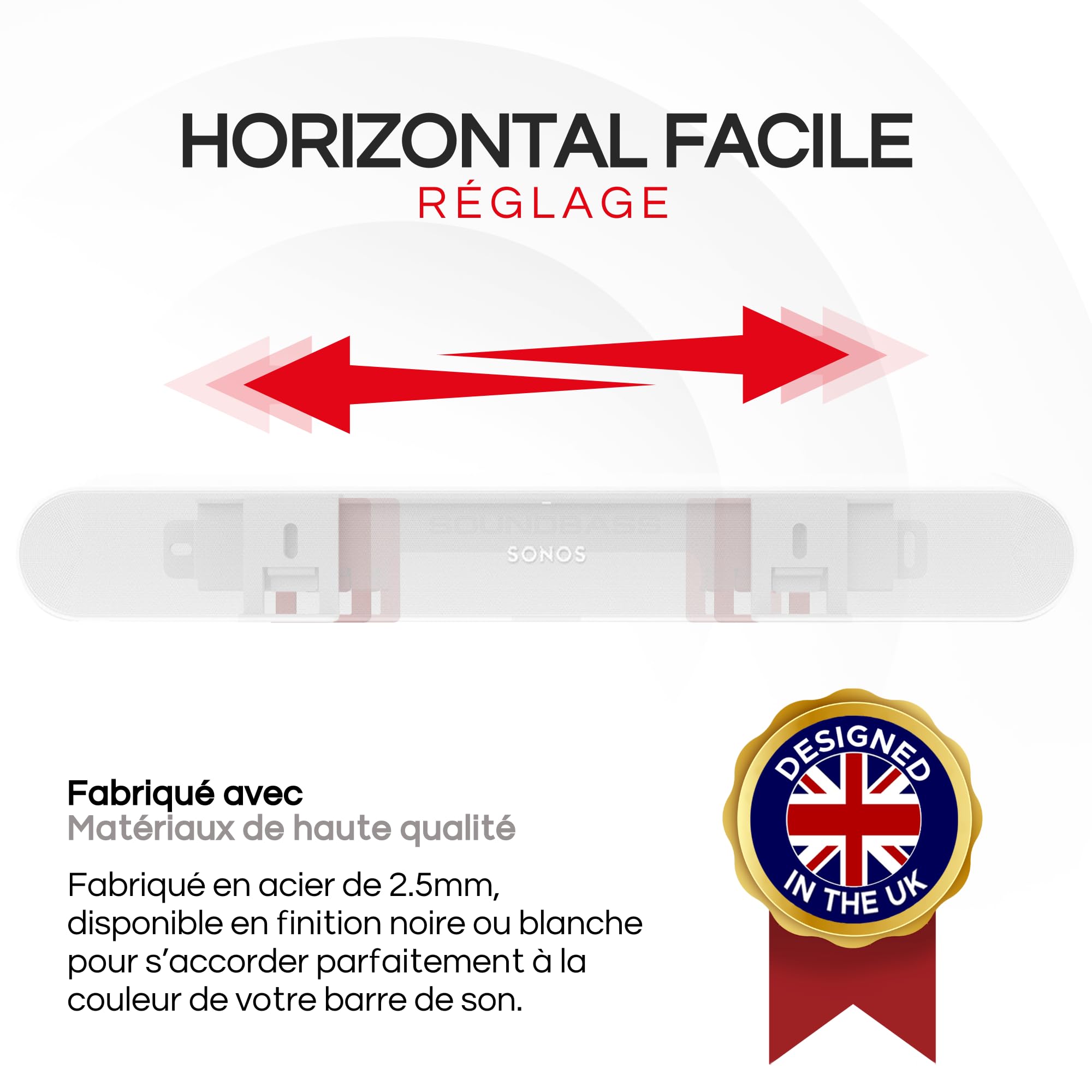 Sound bass Support de Barre de Son pour Sonos Ray, Comprend Tout Le Matériel de Montage, Support Mural Flottant sous TV ou Au-Dessus, Facile à Installer, Blanc