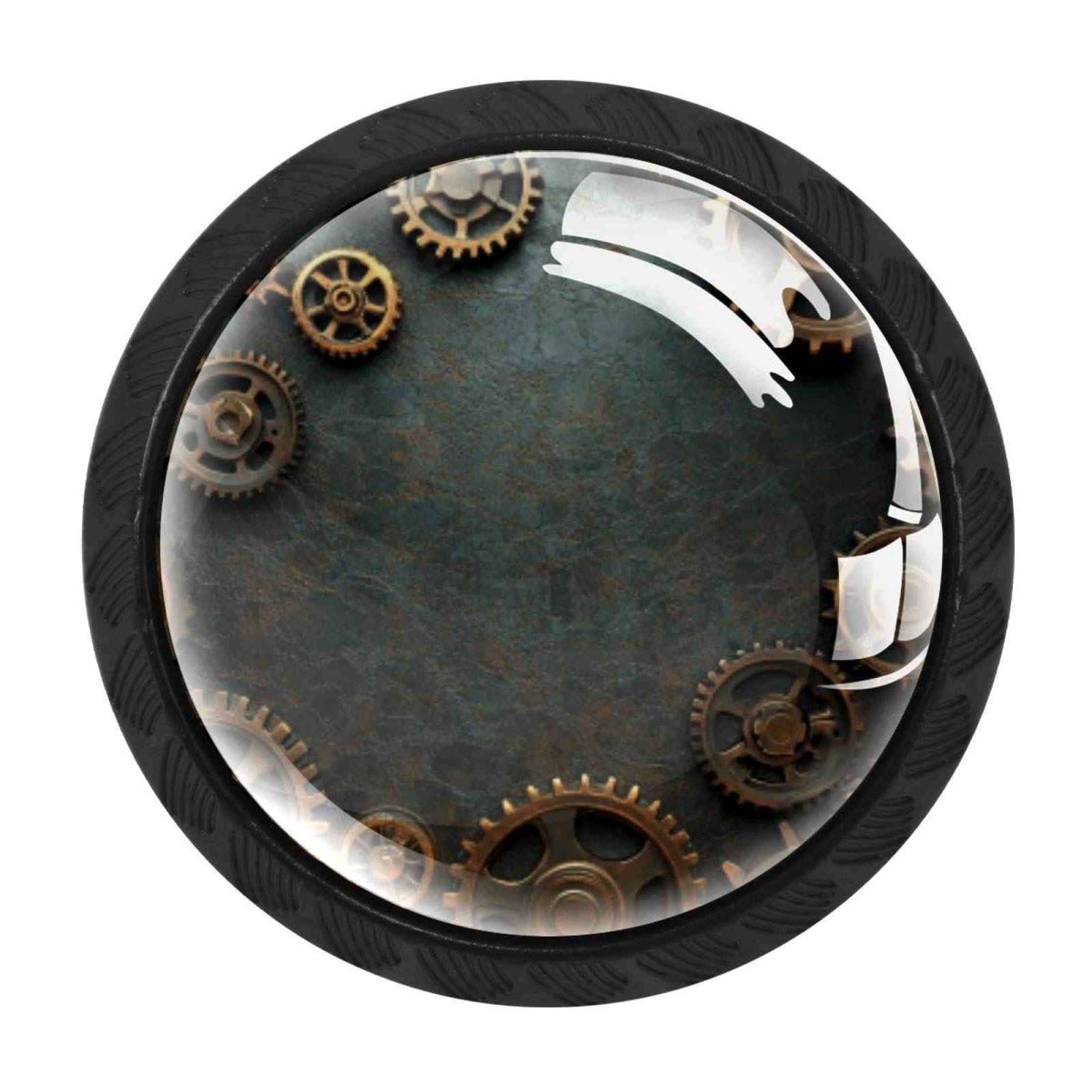 CHENZZZZ 4 Pieces Round Cabinet Knobs Rustic Dresser Knobs, Drawer Cupboard Wardrobe Cabinet Pulls Handles Hardware for Home Kitchen Furniture, Steampunk Gears Background (3)