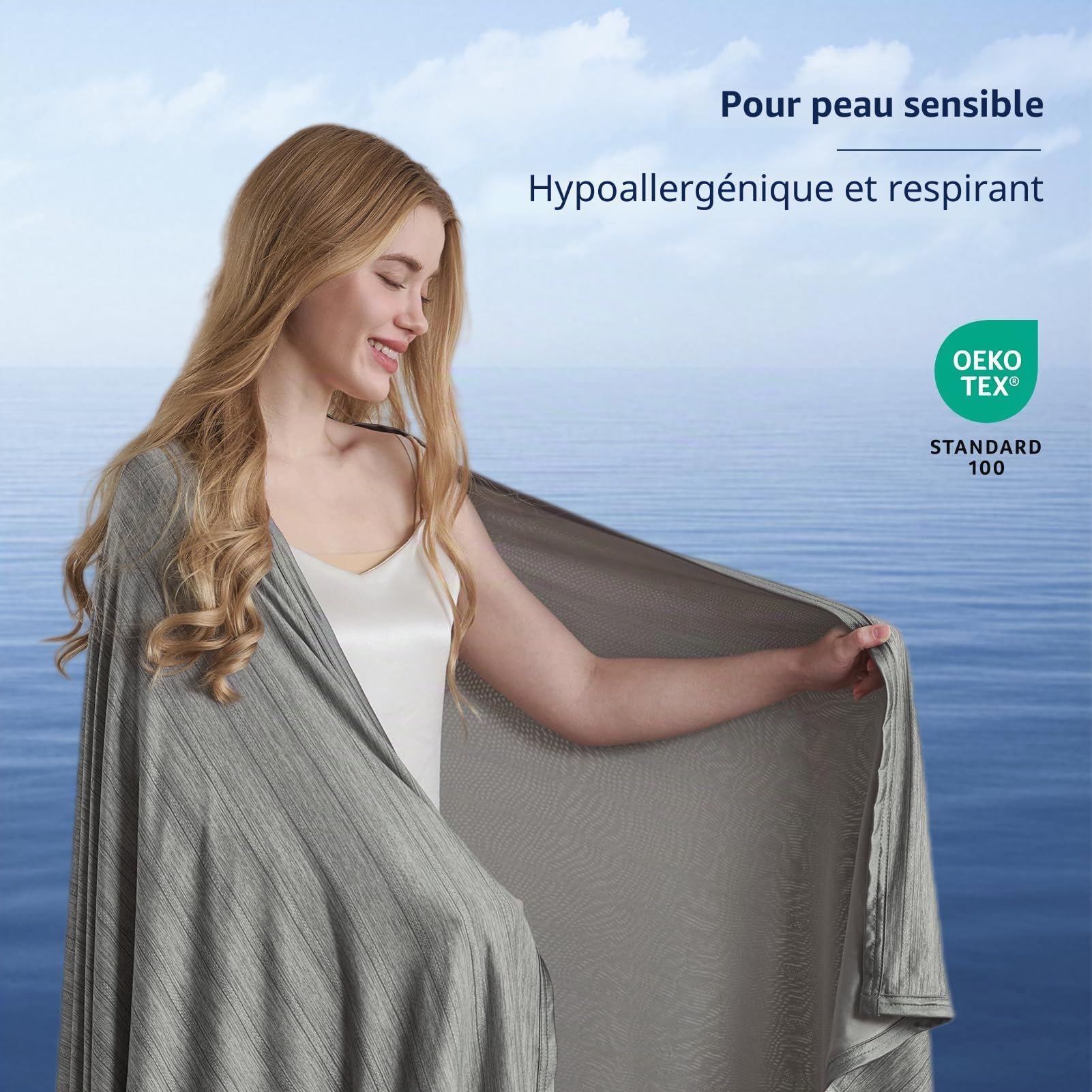 OMERAI Couverture Rafraichissante 130X150CM Couverture Ete Double Face Couverture Refroidissante Douce pour Les Dormeurs Chauds Couverture de Voyage Couverture Froide Couverture Legere Été, Gris