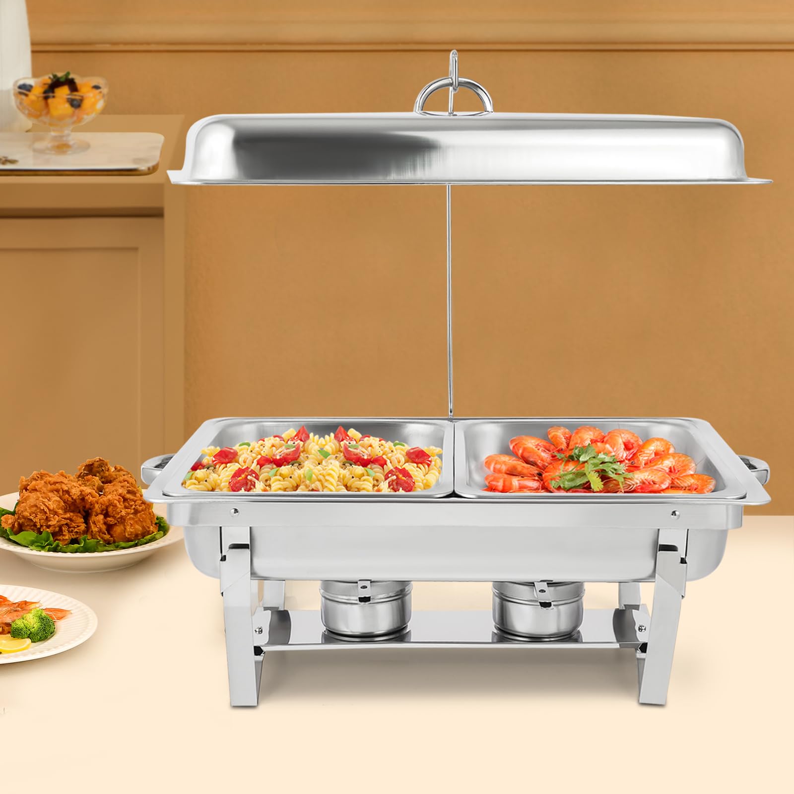 Scaldalibi da 4,5 l, contenitore termico in acciaio inox, telaio pieghevole in acciaio inox, set da buffet argento, per catering buffet e feste