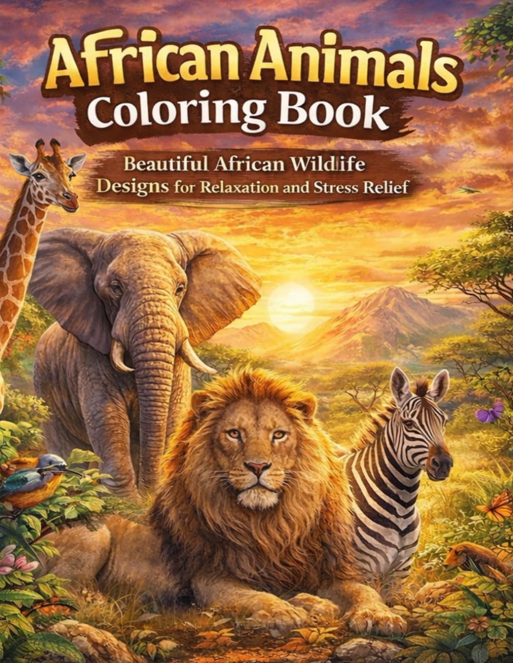 African Animals Coloring Book: Bold & Easy Wildlife Designs for Stress Relief