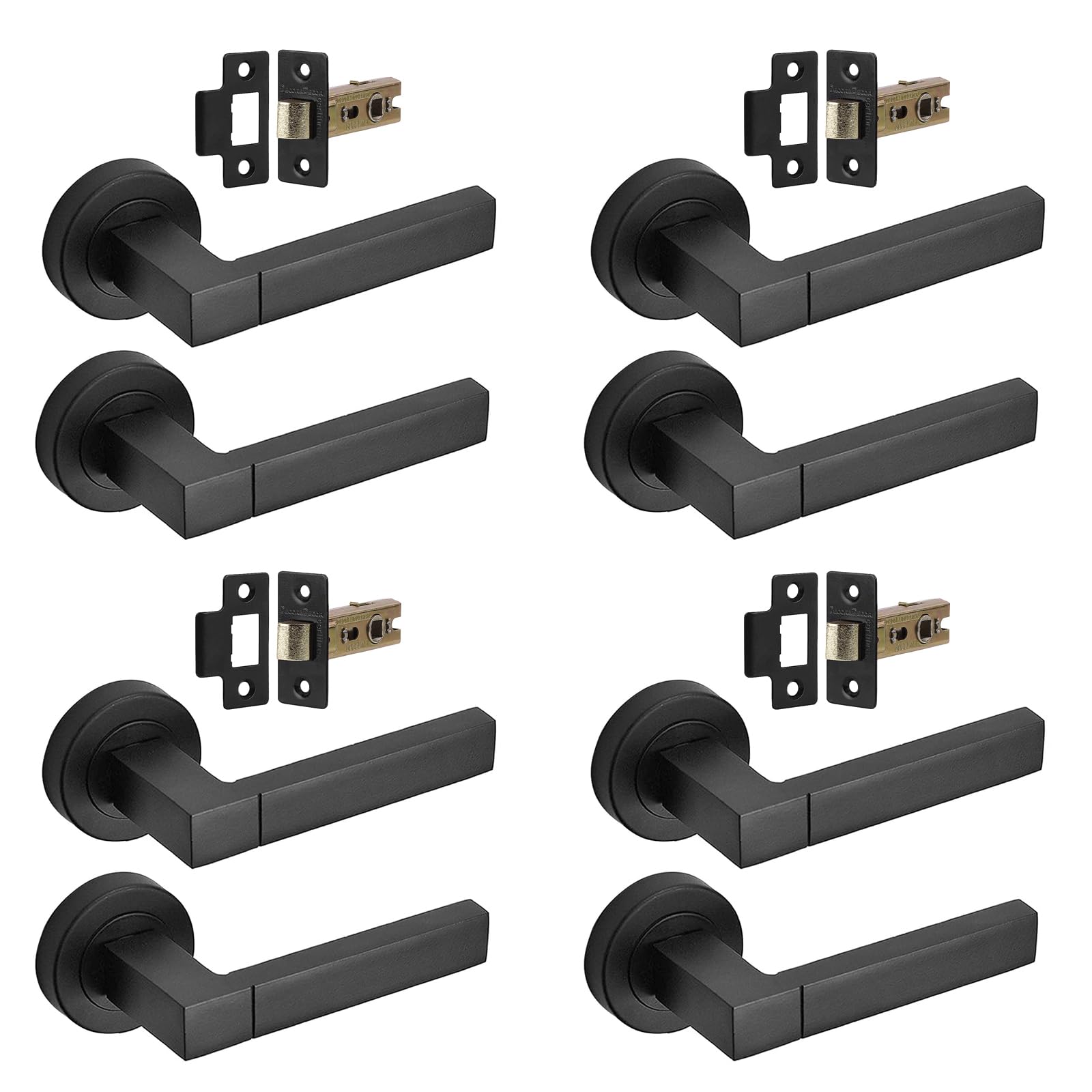 Decoranddecor Lumina Matt Black Internal Door Handles – Aluminium Handle Sets for Interior Doors – Sleek Design with Mortice Latch for Homes and Offices - 4 Pack