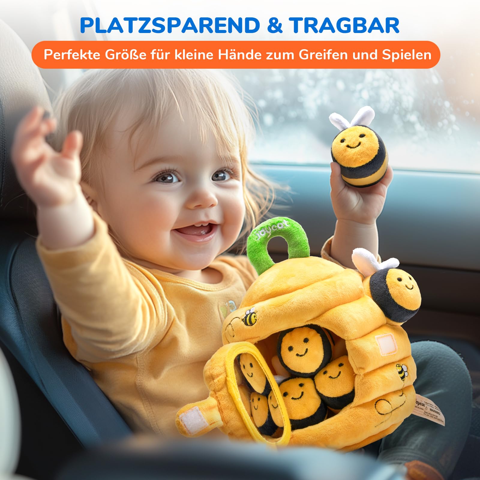 JoyCat Baby Spielzeug 6-12 Monate, Sensorik Spielzeug Baby Bienenstock mit 5 Bienen Spielzeug, Rassel, Spiegel, Montessori BabySpielzeug, Motorikspielzeug Geschenke für 6 8 9 12 Monate