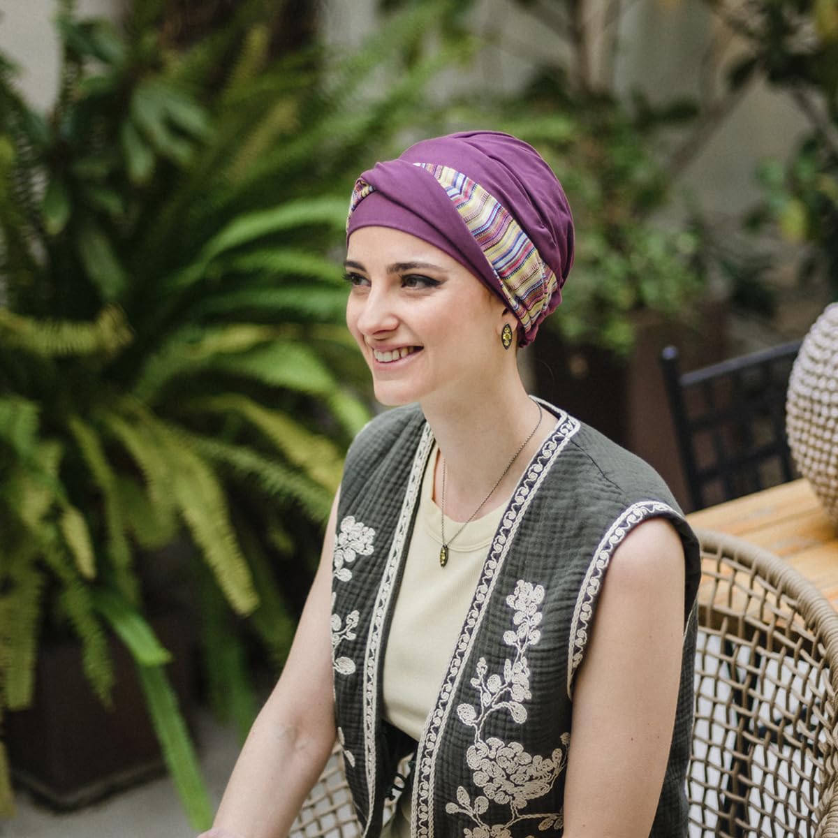 CAREBELL Turbante Oncologico Bambù Elegance Nomade · Cappello Chemioterapia Alopecia Morbido Traspirante Senza Cuciture Regolabile per Donna