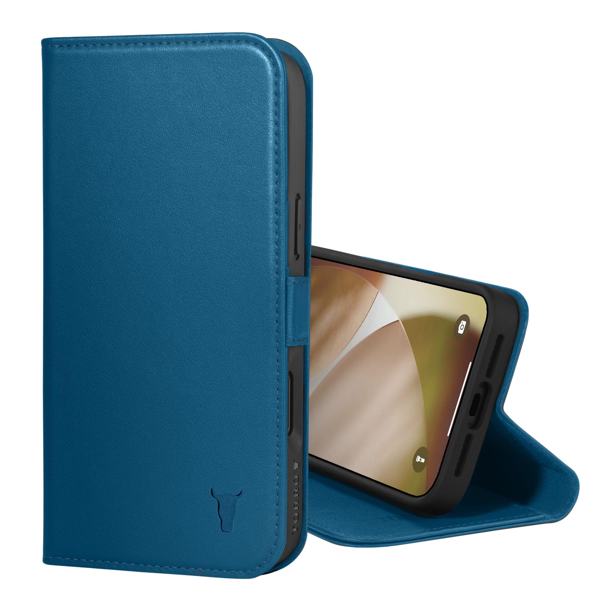 Étui iPhone 17 Pro en cuir véritable bleu TORRO compatible chargeur MagSafe
