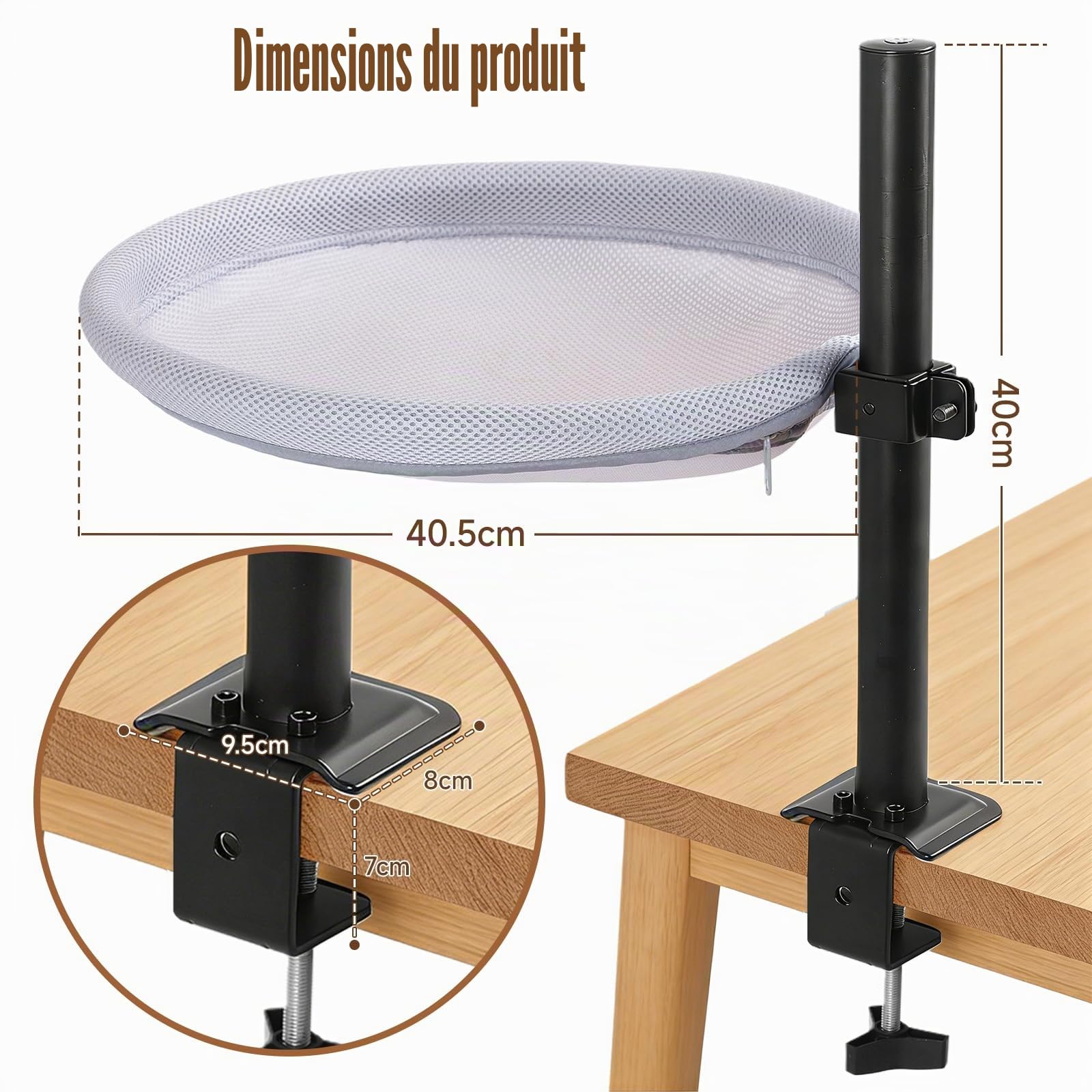 Lit de Bureau pour Chat, nid de Bureau pivotant à 360° et réglable en Hauteur avec Balle Suspendue Interactive, hamac pour Chat avec Housse Lavable pour Bureau à Domicile, supporte jusqu'à 40 lbs
