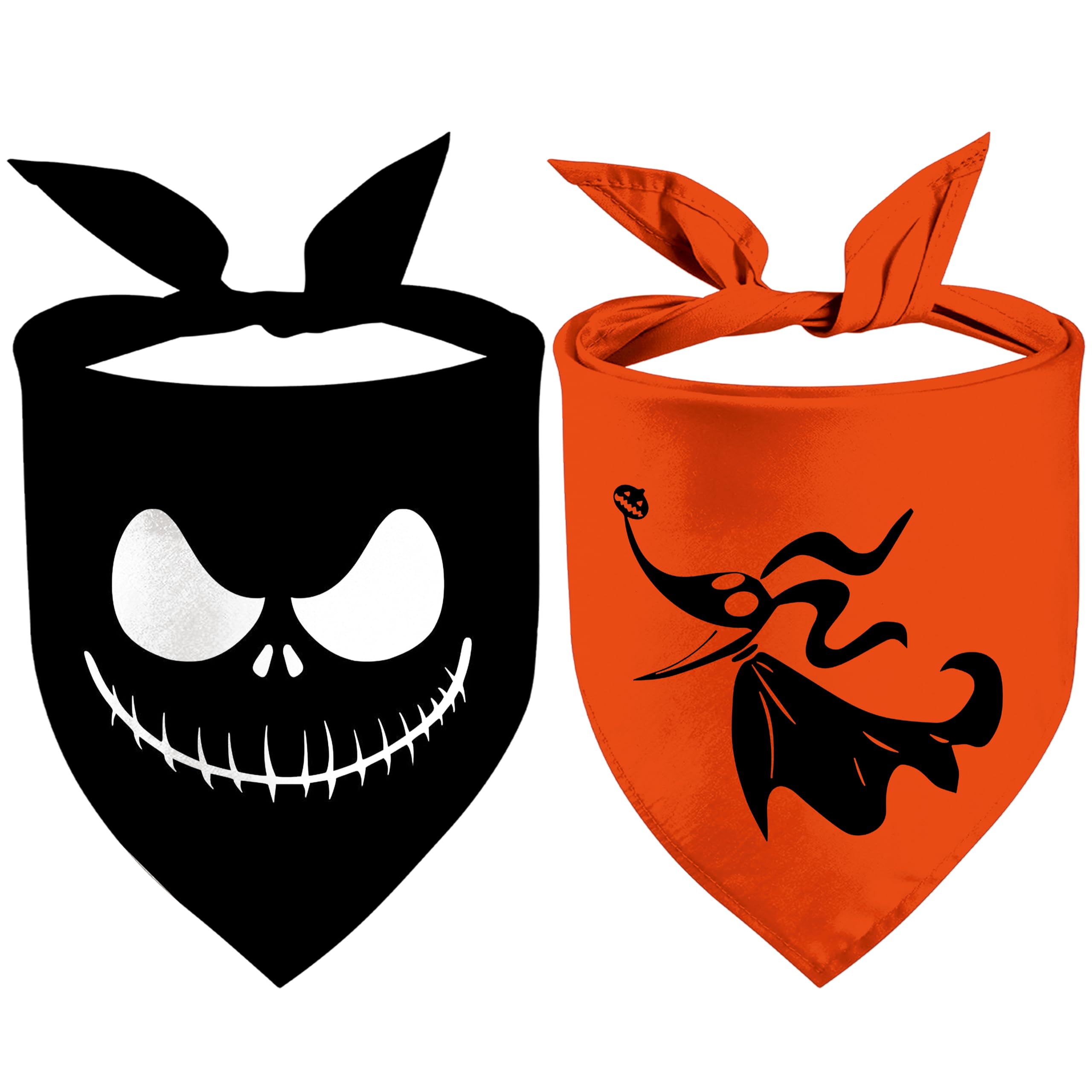 Halloween Dog Bandanas 2 Pack, Zero Dog and Jack Face Print Bibs, Halloween Triangle Fall Pet Scarf, Premium Durable Fabric, Adjustable Fit (Halloween