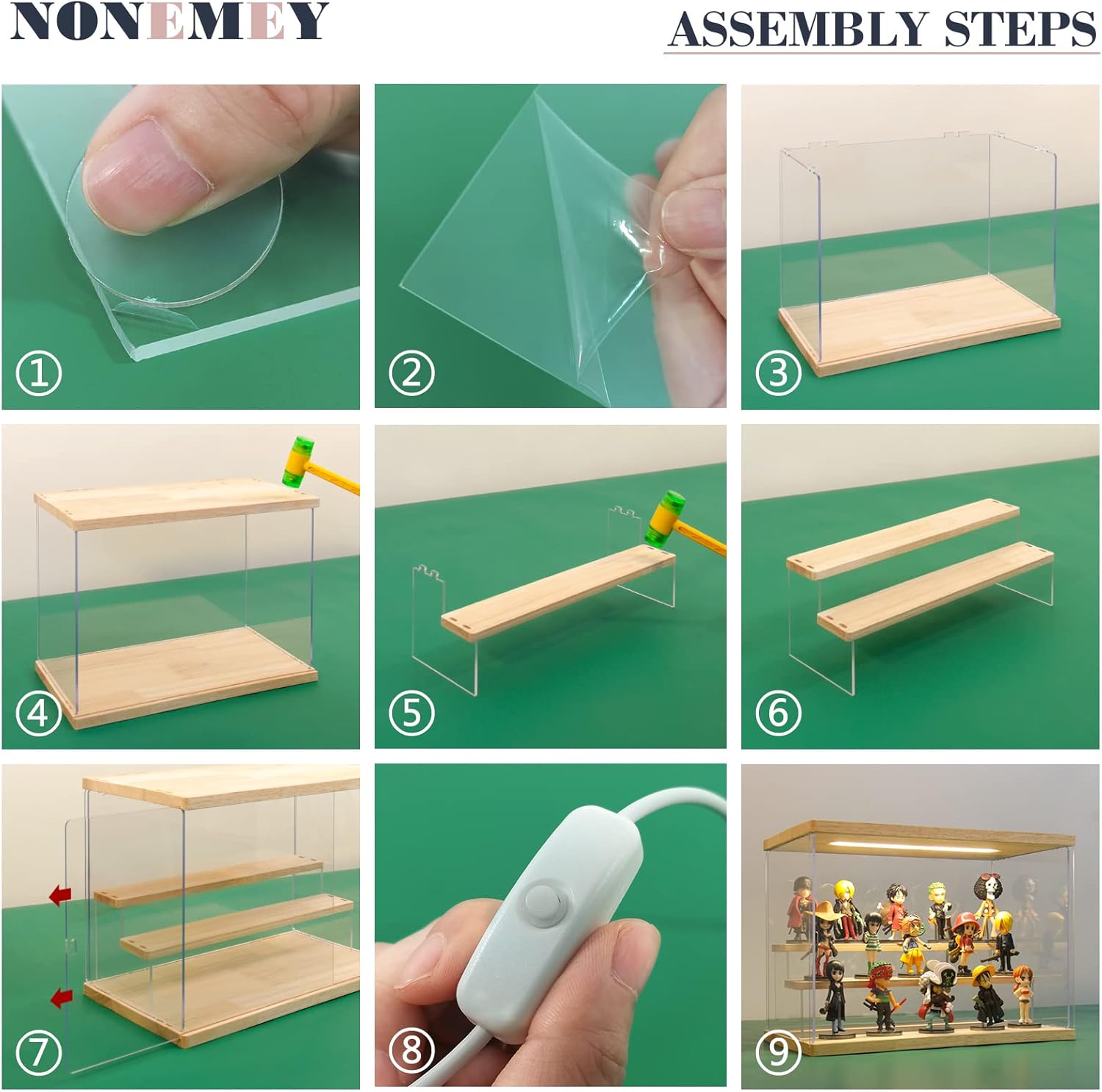 NONEMEY Clear Acrylic Display Case Stand with LED Light 2/3/4/5/6 Tier Storage Box Showcase Dustproof Organizer Box for Collectibles (6 Tiers 19.6 * 12.5 * 16.5inch)