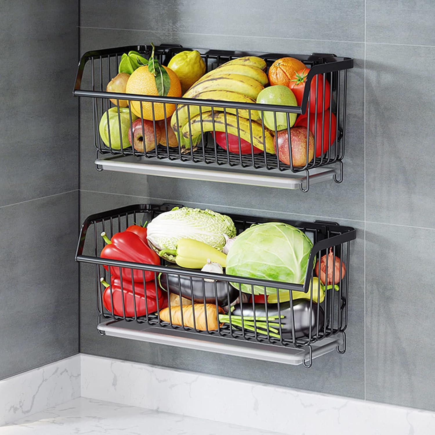 Estante de almacenamiento de cocina multifuncional con cesta para frutas y verduras