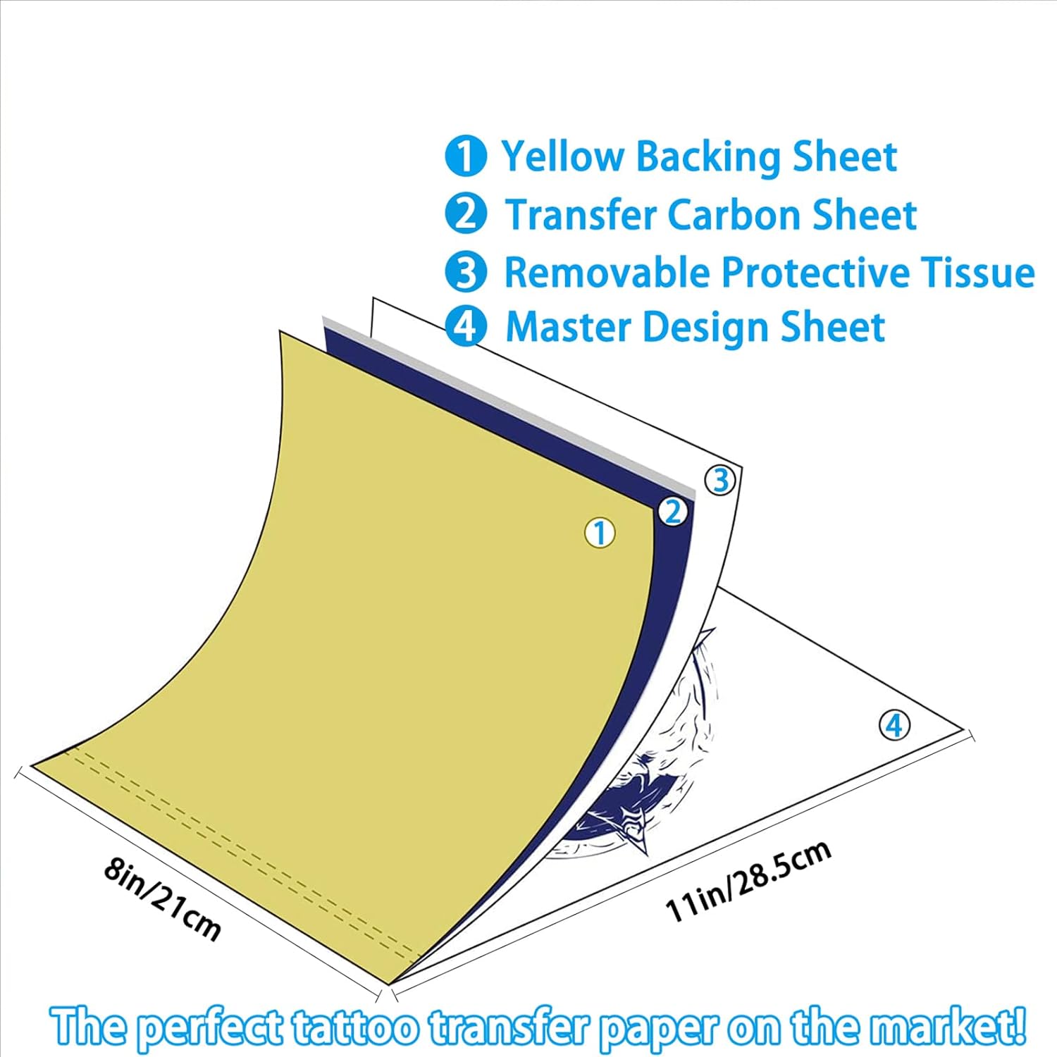 Tattoo Stencil Paper ，100 Sheets Premium Tattoo Transfer Paper for Tattooing， 4 Layers A4 Size Thermal Transfer paper（Blue）