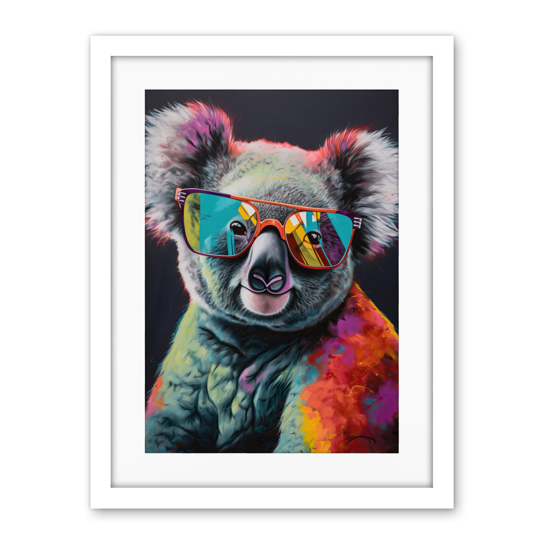 Artery8 Koala Bear with Sunglasses Modern Multicoloured Artwork Framed Wall Art Print 18X24 Inch
