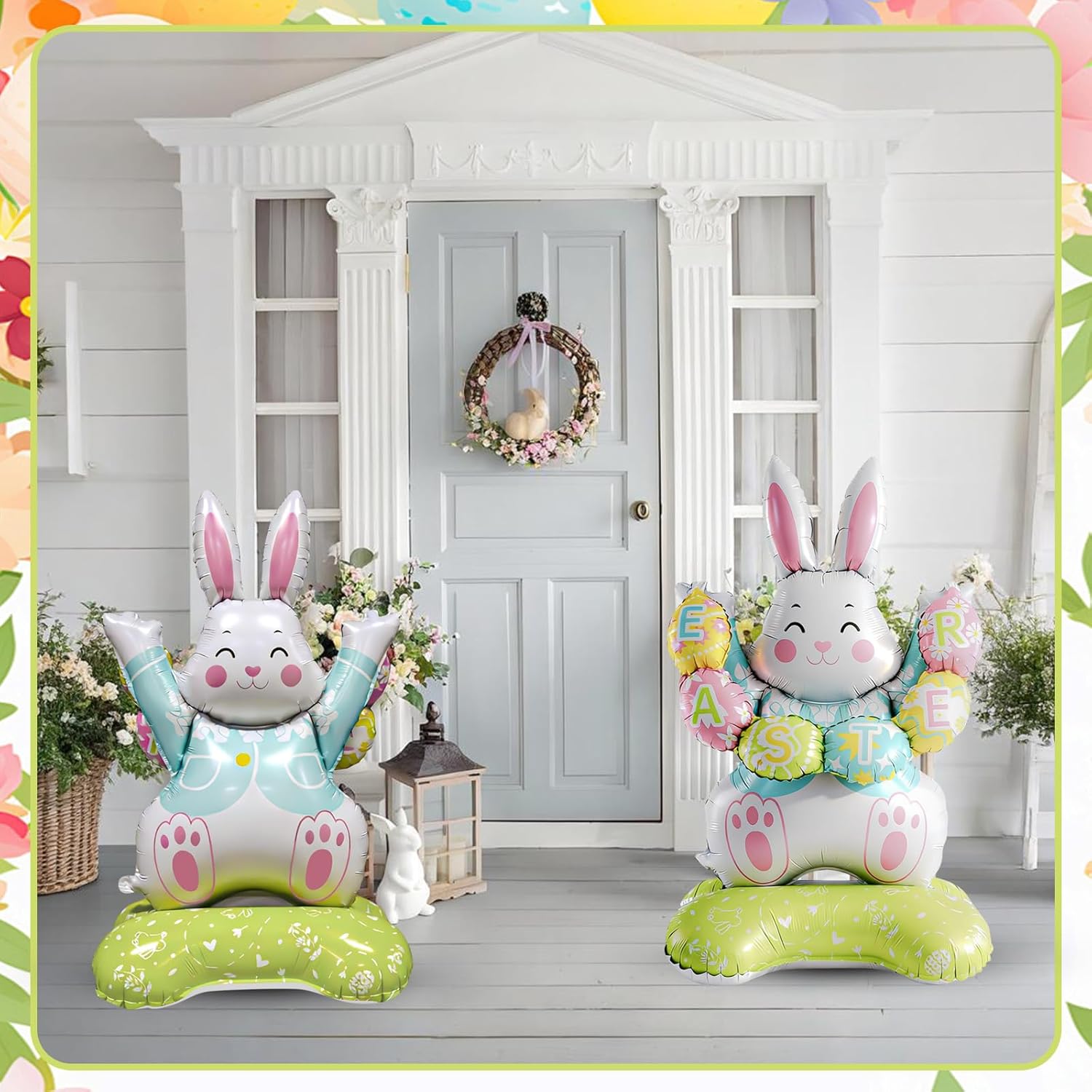 2Pcs Giant Bunny Easter Balloons, Bunny Baby Shower Decorations Supplies for Indoor and Outdoor Use, Easter Party Decorations for Birthday Party Easter Baby Shower