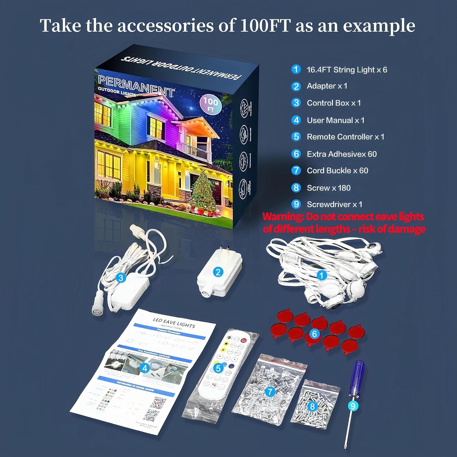 Permanente Außenleuchten 30,5 m, RGBW+IC Smart LED mit 60 LED-Lichtern, IP68 wasserdicht, App & Fernbedienung für Weihnachten, Urlaub, Dach und Pool Party Dekor