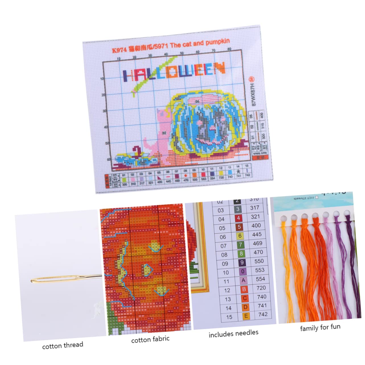 EXCEART 3juegos Kit De Bordado De Calabaza y Gato Para Halloween Materiales De Costura Incluye Hilos Para Principiantes Bordado