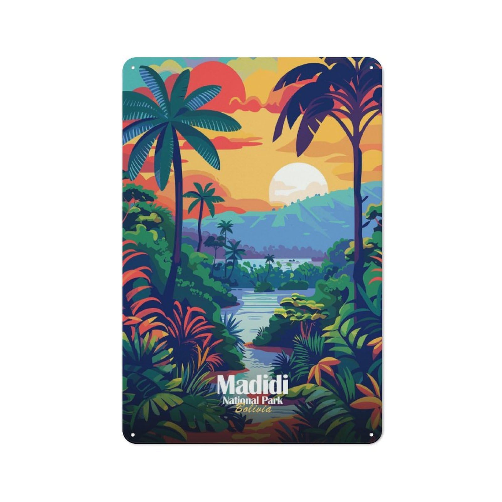 Junmoney Style-23 Urban Metal Wall Art Sign 30X20cm Featuring Madidi National Park, Bolivia Illustration, Urban Room Decor For Modern Home, Workshop, Office Or Cafe