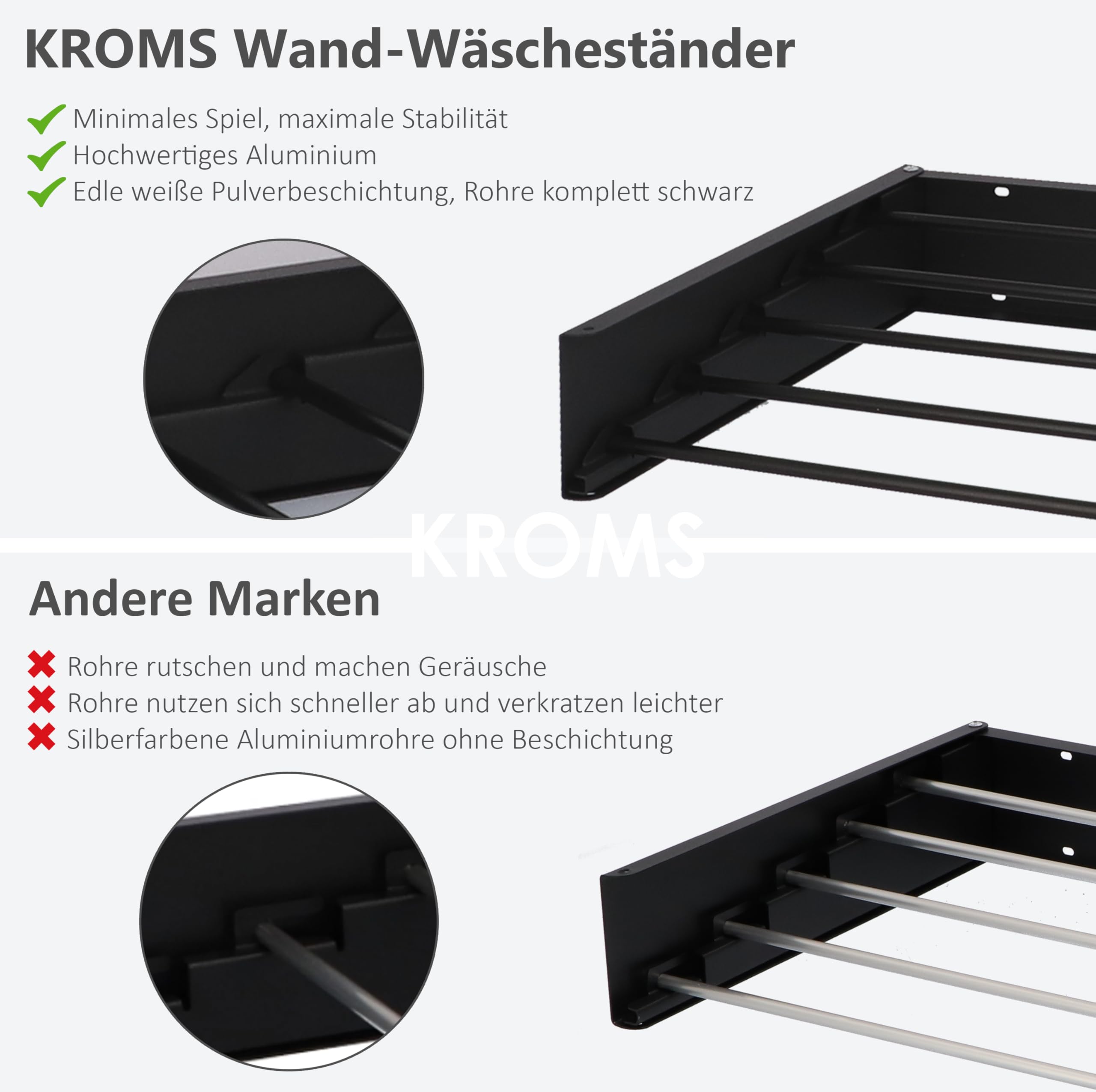 Wäscheständer Ausziehbar XL Komplett Schwarz 100cm – Pulverbeschichtetes Aluminium - 6m Trockenlänge - Wäschetrockner Wand - Wäscheständer Wand