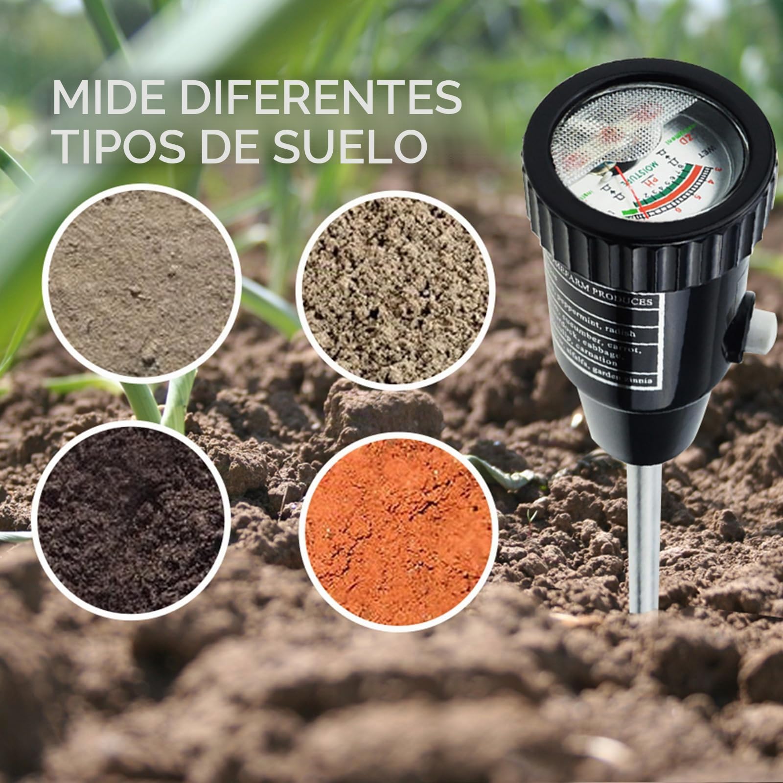 Medidor De PH Y Humedad Del Suelo Con Sonda De Electrodos De 295 Mm De Largo, Herramientas De Kit De Probador De Suelo A Prueba De Agua, Para Jardines Interiores Y Exteriores