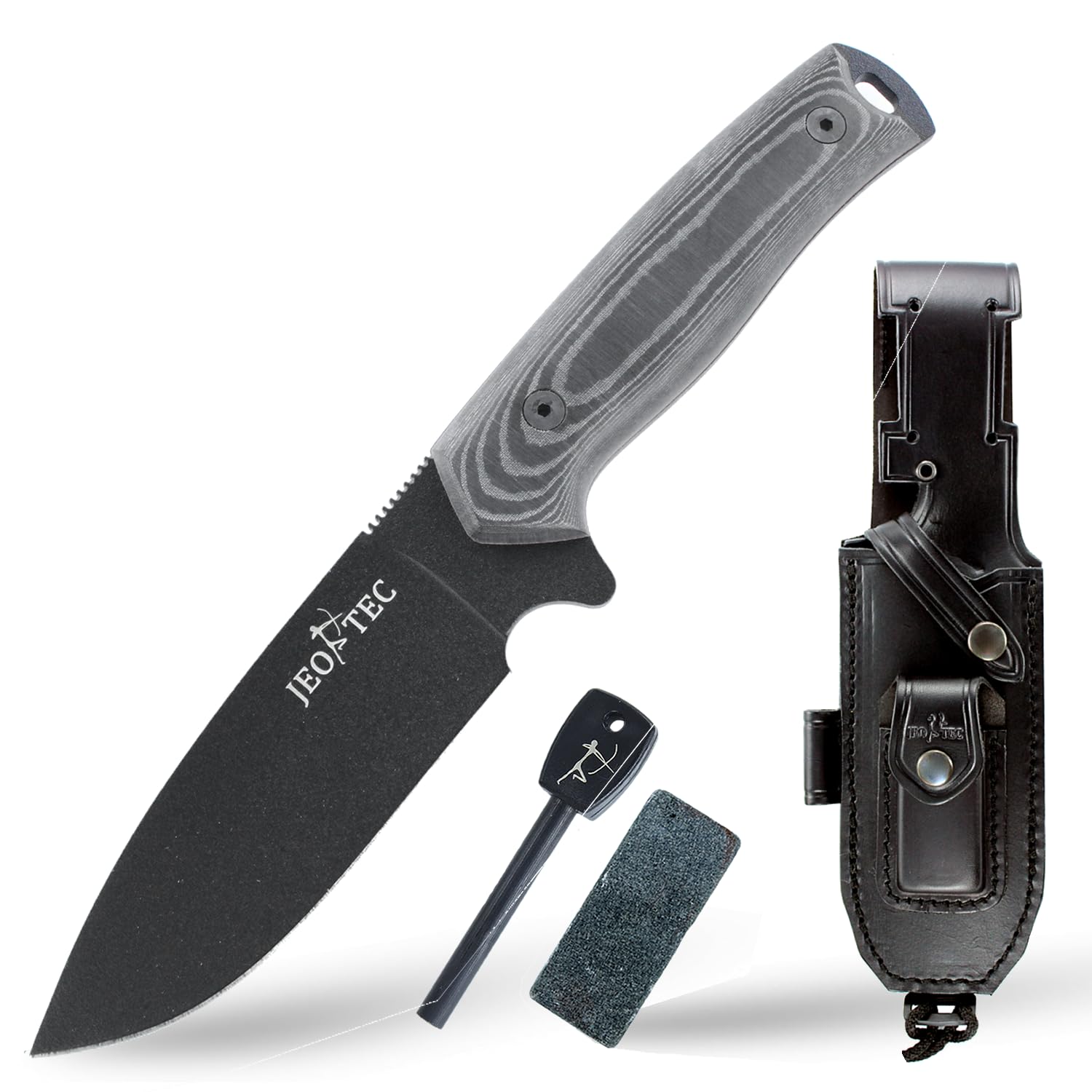 JEO-TEC Nº21 Coltello a Lama Fissa da Sopravvivenza Caccia Pesca Outdoor Campeggio, Lama in acciaio inox BOHLER N690C, Custodia pelle multi-posizionale, Fatto a mano in Spagna