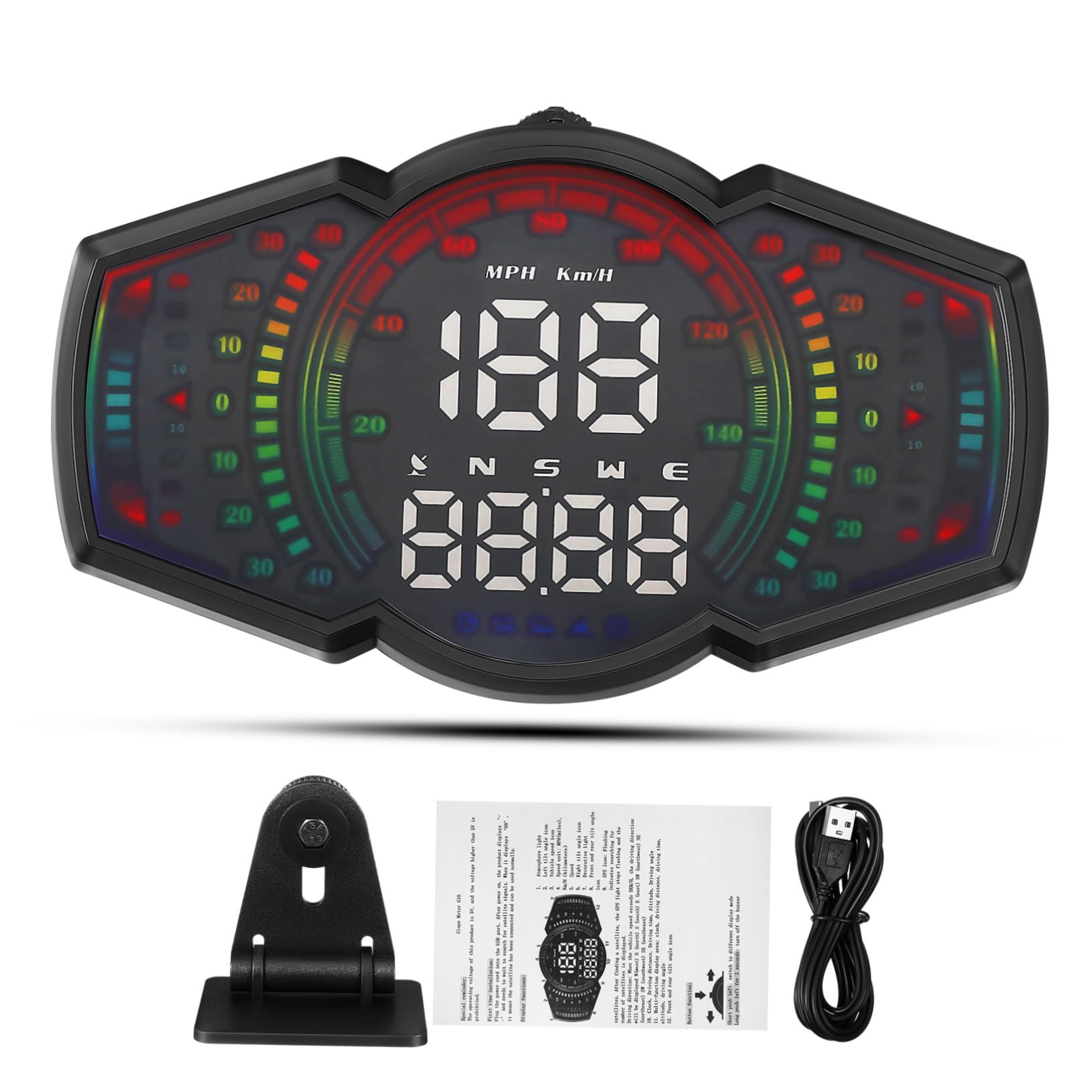 PLAFOPE Display Head-up per Auto con Gps Monitor di Velocità Digitale e Inclinometro in Abs+pc per Guida Sicura in Città e Viaggi Lunghi con Visualizzazione Velocità