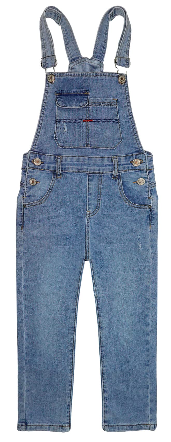 KIDSCOOL SPACE Baby Little Boys Slim Fit Jeans,Ripped Bib Pocket Fashion Denim Overalls