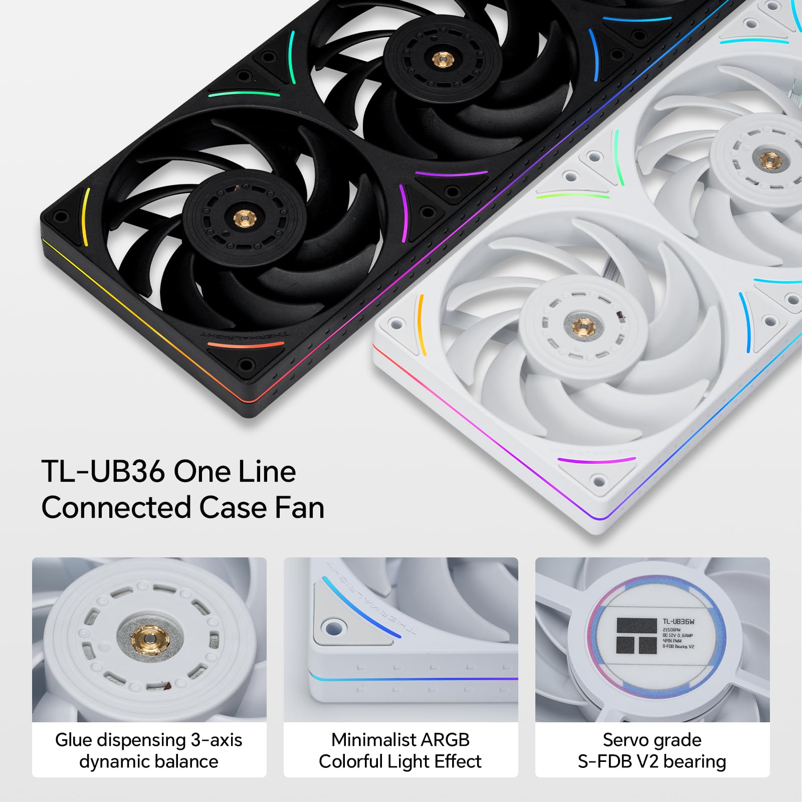 Thermalright TL-UB36W 360 mm jednoramkowy wentylator chłodzący do PC, PWM prędkość 2150 obr./min, oświetlenie ARGB, wysoki przepływ powietrza, pojedynczy kabel modułowy, do obudowy i chłodziarki