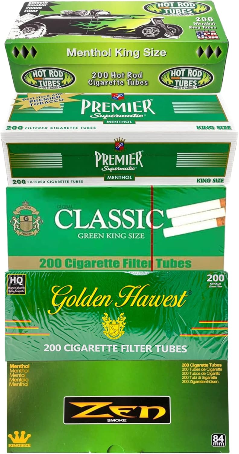 Zen | Classic Tubes | Hot Rod Menthol | Golden Harvest | Premier King Size Menthol Cigarette Tubes Variety Pack (Pack of 5)