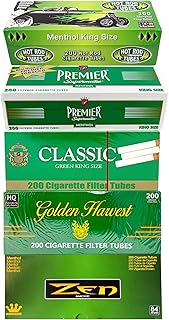 Zen | Classic Tubes | Hot Rod Menthol | Golden Harvest | Premier King Size Menthol Cigarette Tubes Variety Pack (Pack of 5)
