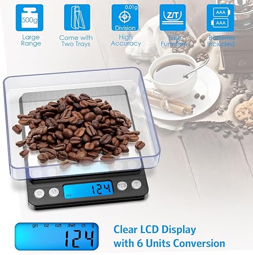 Miniatura 4 de Báscula digital de cocina, 17.64 oz0.00 oz, báscula de joyería de bolsillo con pantalla LCD retroiluminada, 6 unidades de apagado automático de tara