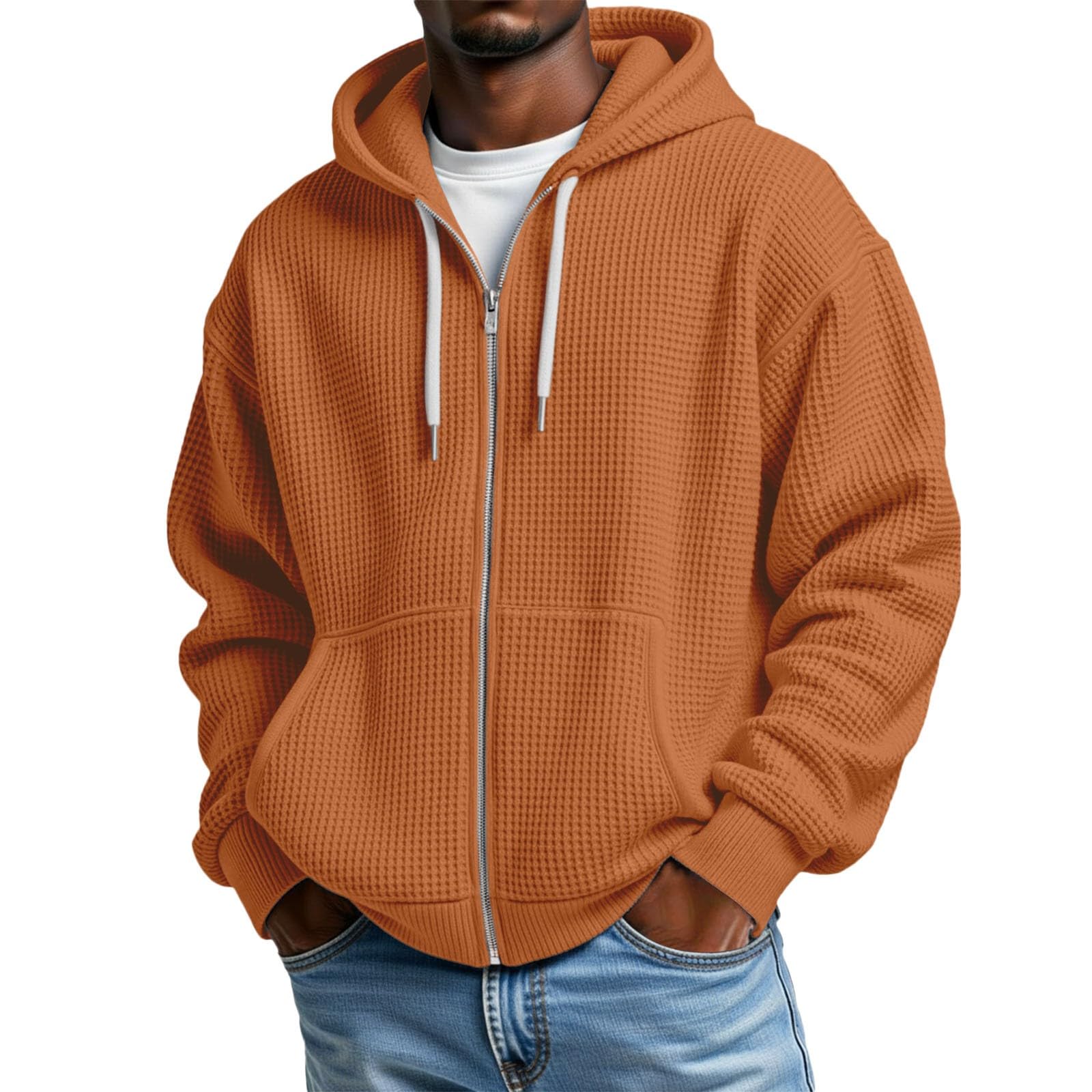 Felpa Uomo in Maglia Tinta Unita con Zip, Perfetta per Comfort Quotidiano e Look Casual, Semplice e Versatile.
