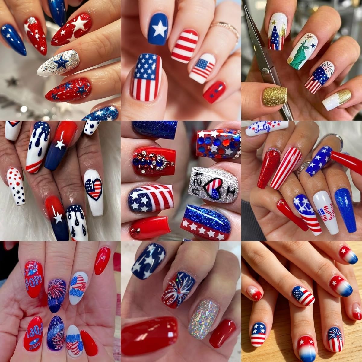 10Pcs 4th of July Nail Stickers 3D Self Adhesive Independence Day Nail Art Stickers American Flags Fireworks Nail Decals Letters Stars Baseball Balloon USA Fourth of July Nails Design for Women DIY