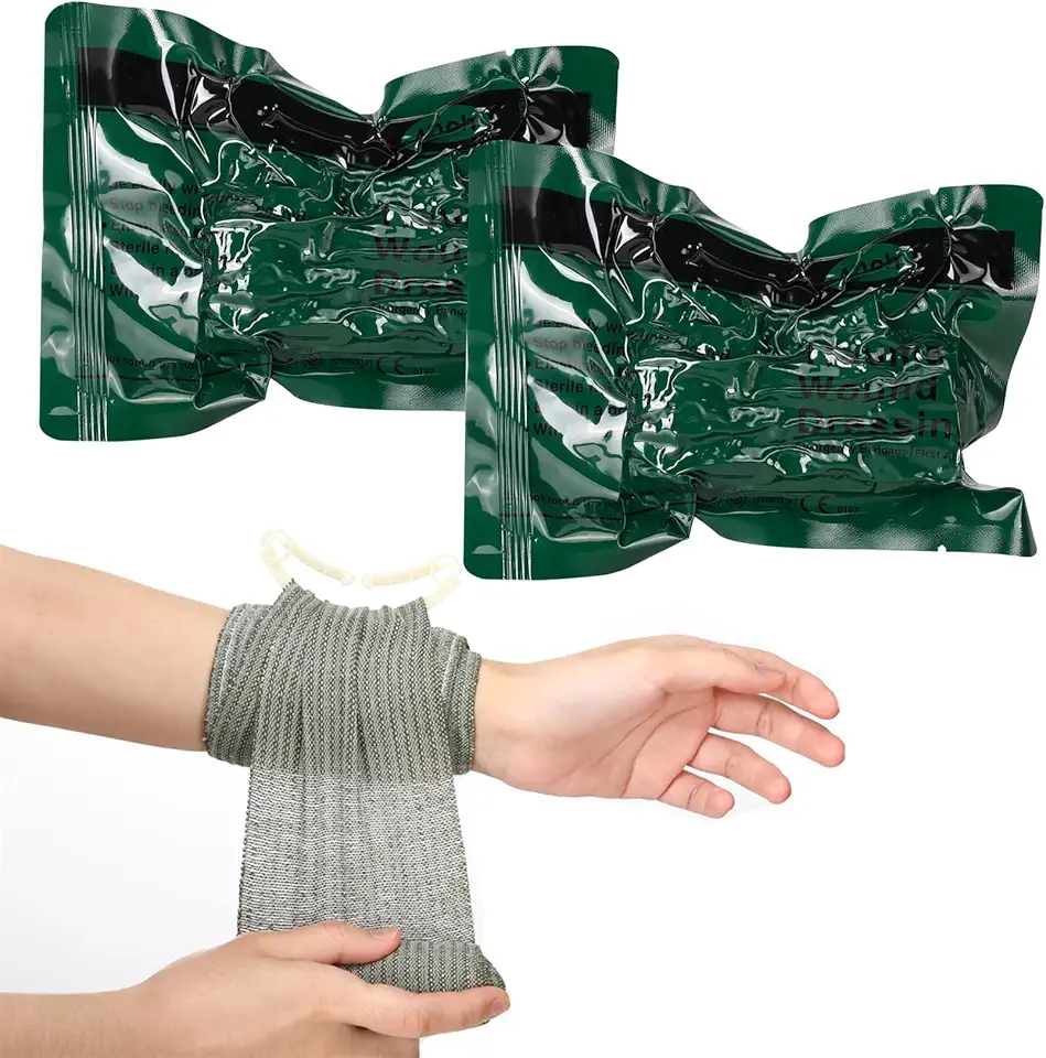 2 Pack 4" Israeli Emergency Bandage Vacuum Sealed Compression Bandages Trauma Wound Dressing Combat Tactical First Aid Kit