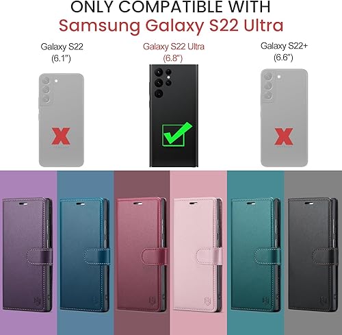 Miniatura 2 de Funda tipo cartera para Samsung Galaxy S22 Ultra con bloqueo RFID, soporte para tarjetas de crédito, de piel sintética, función atril, funda