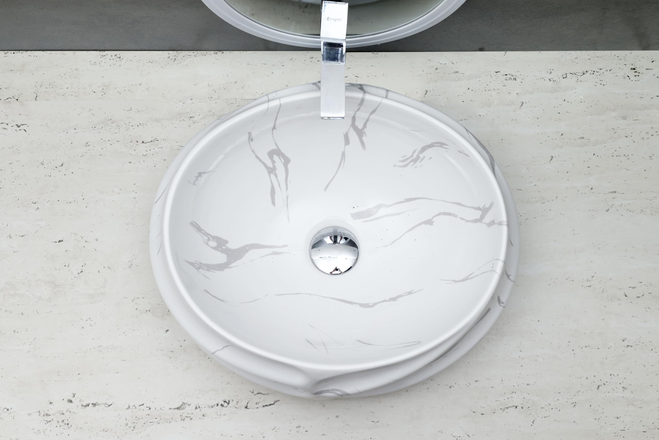 HISRE Table Top Wash Basin For Bathroom Jinbio ceramic Wash basin | Luxurious Beutyfull Table Top Bathroom Sink Wash Basin (19 x 14.5 x 5 INCH) (Style - 3) BA3405, photo 4 of 4