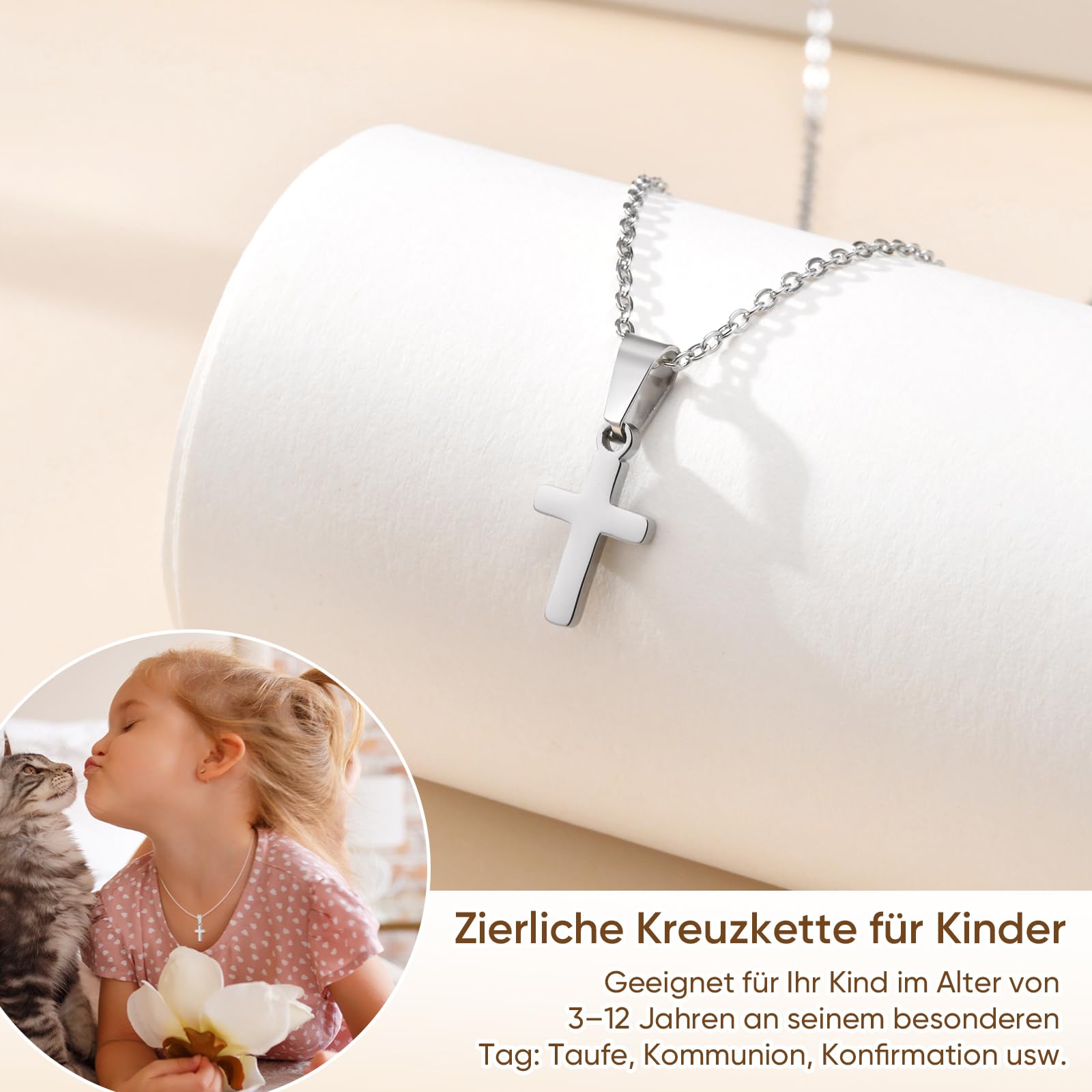 XUANPAI Cadena de cruz regalos para hijo hija collar - colgante de cruz para niños de acero inoxidable plata oro cadena de cruz regalos para adolescentes Navidad regalo de cumpleaños para niños niñas