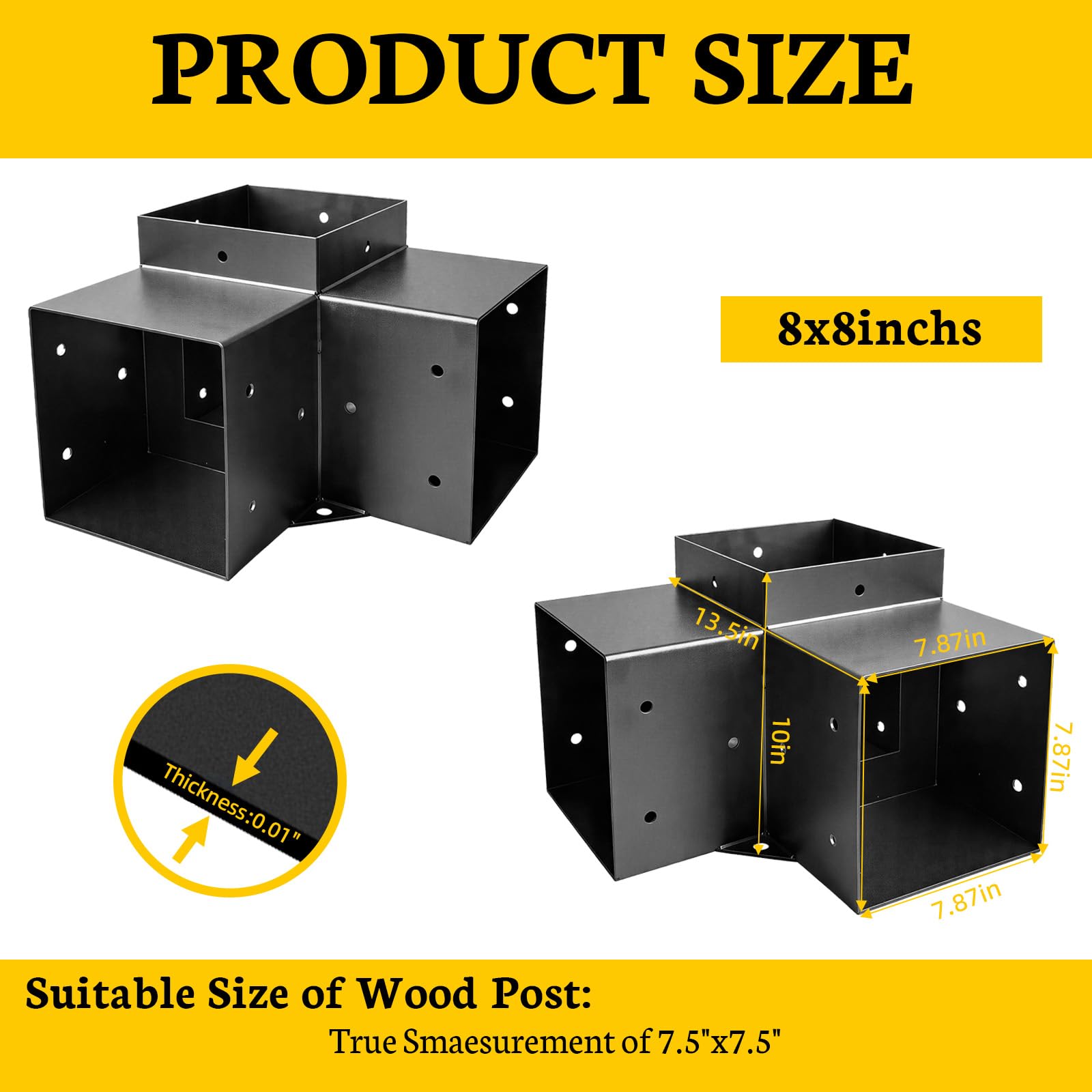 Kit di staffe Pegola 8 x 8, staffe angolari per legno a 3 vie ad angolo retto per legno da 20,3 x 20,3 cm (attuale: 19,1 x 19,1 cm), staffe in metallo fai da te per patio, padiglione, capanna