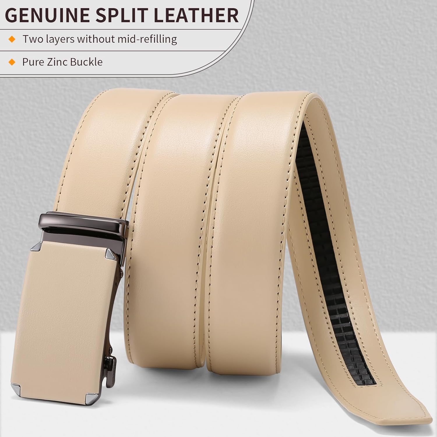 GAEKEAO Ratchet Belts for Men Dress Casual 1 3/12" Adjustable Genuine Leather Slide Buckle Designer Belt with Box Trim to Fit - Image 2