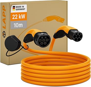 Lapp MOBILITY Charging Cable for Electric Vehicles Type 2-22kW, 32A, Three Phase, Electric Car Charging Cable, IP55 Protected, for PHEV & BEV, Charging Station, Made in Germany - 10m Orange