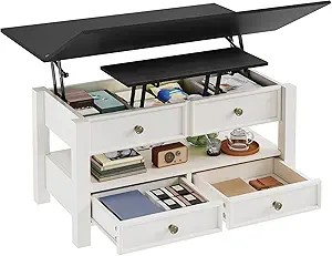 DWVO Lift Top Coffee Table, Multi-Functional Convertible Coffee Table with Drawers and Hidden Storage, Dining Table for Living Room, Home Office
